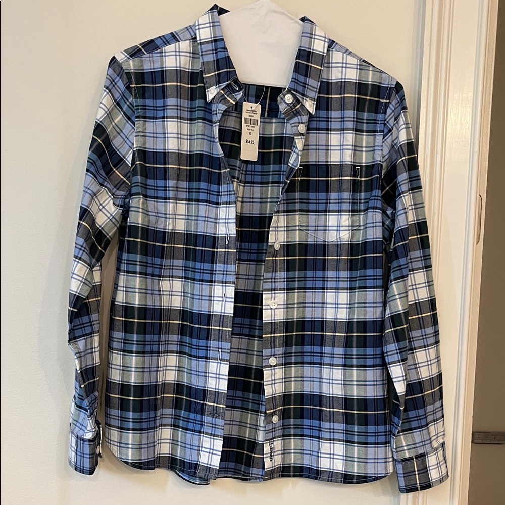 L.L. Bean Blue and Green Plaid Women's Button Down Shirt